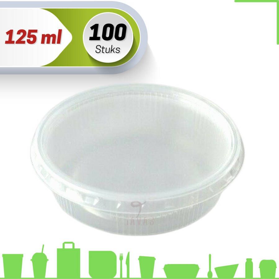Merkloos Sans marque Saus en Saladebakje met deksel 125ml 125cc | 100 Stuks | Rond | PP | Sausbakje | Transparant