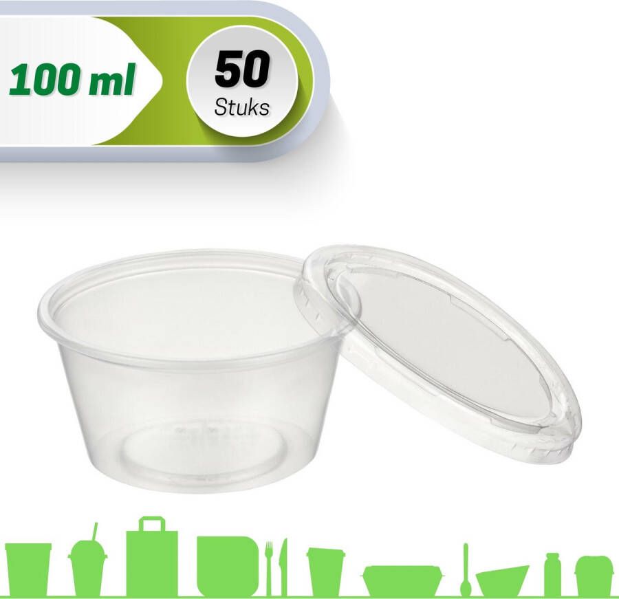 Merkloos Sans marque Sausbakje | Saladebakje | met deksel | 50 Stuks | Rond | Sausbakje | 100cc Ø73mm | Transparant
