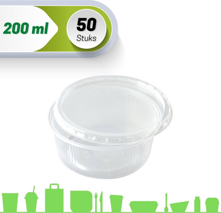 Merkloos Sans marque Sausbakje | Saladebakje | met deksel | 50 Stuks | Rond | Sausbakje | 200cc Ø100mm | Transparant