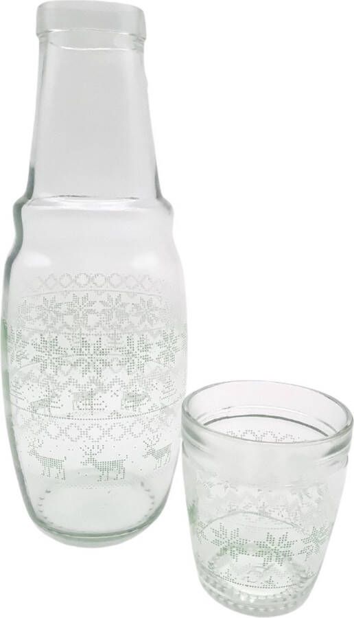 Merkloos Sans marque Schenkkan met drinkglas Transparant Glazen Waterkan met deksel Waterkaraf voor Fruitwater x L BLAUW