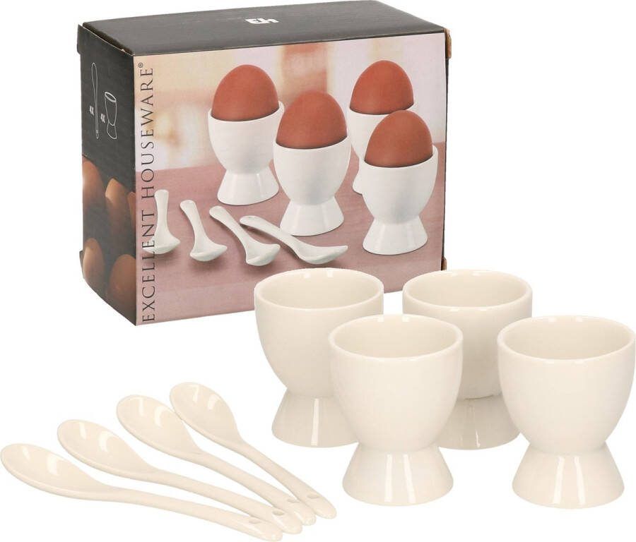 Set van 12x eierdopjes met lepel 6 cm Ontbijt en lunch Pasen tafeldecoratie