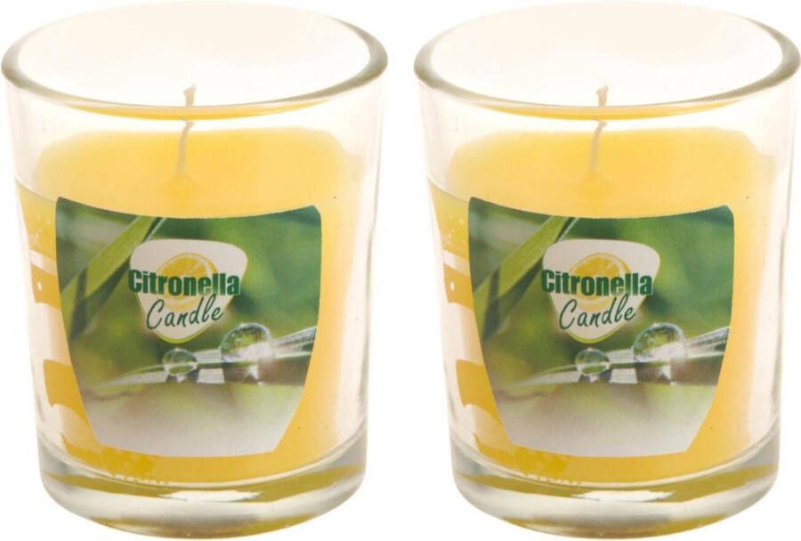 Merkloos Sans marque Set van 12x stuks citronella anti muggen kaarsen in kaarsenhouder transparant glas 5 x 6 cm