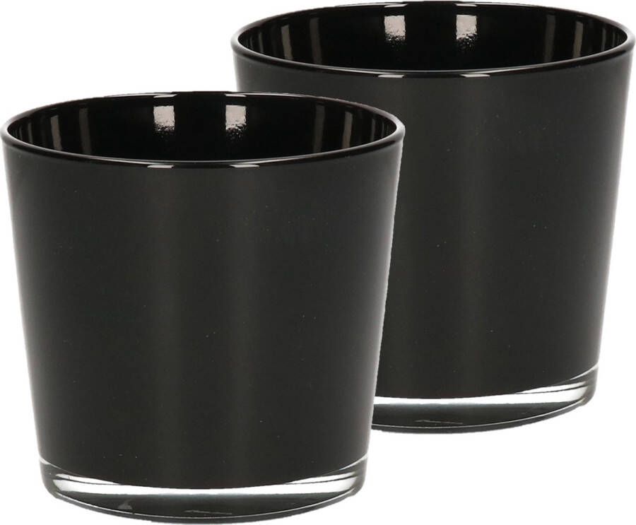 Merkloos Sans marque Set van 12x stuks glazen theelichten waxinelichten kaarsenhouders zwart glas 10 x 9 cm