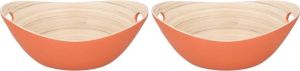 Merkloos Sans marque Set van 2 stuks oranje serveerschalen van bamboe 27 cm Fruitschaal van bamboe oranje Keuken accessoires