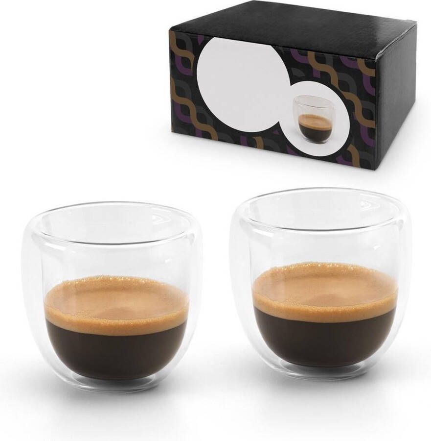 Merkloos Sans marque Set van 2x dubbelwandige koffie espresso glazen 70 ml transparant Espresso bekers en glazen