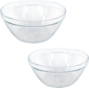 Merkloos Sans marque Set van 2x glazen saladekommen keukenschalen Pompei 26 en 23 cm Schalen kommen mengkommen van glas