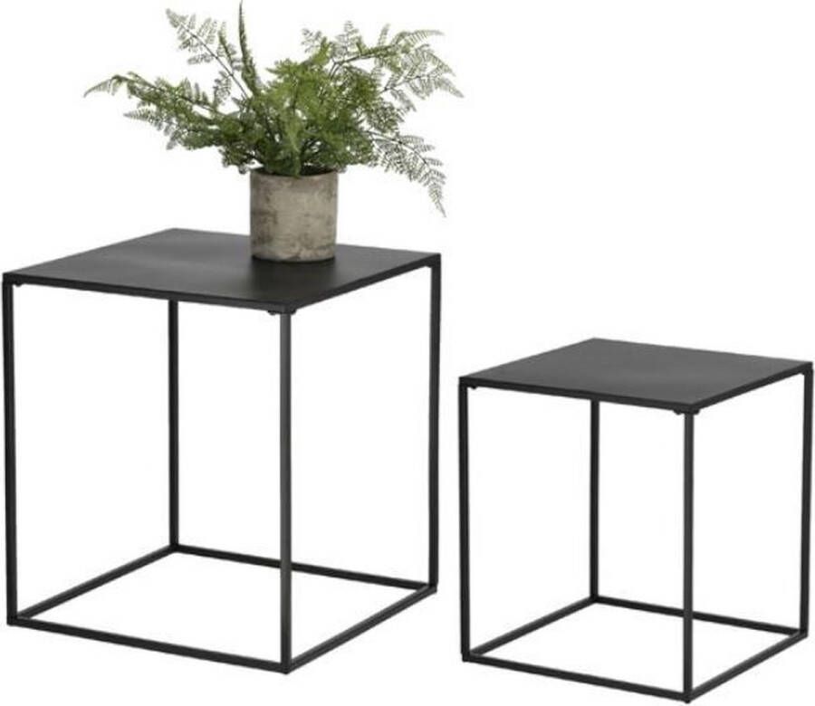 Merkloos Sans marque Set van 2x plantenstandaards vierkant metaal zwart 37 41 cm Home Deco Plantentafels