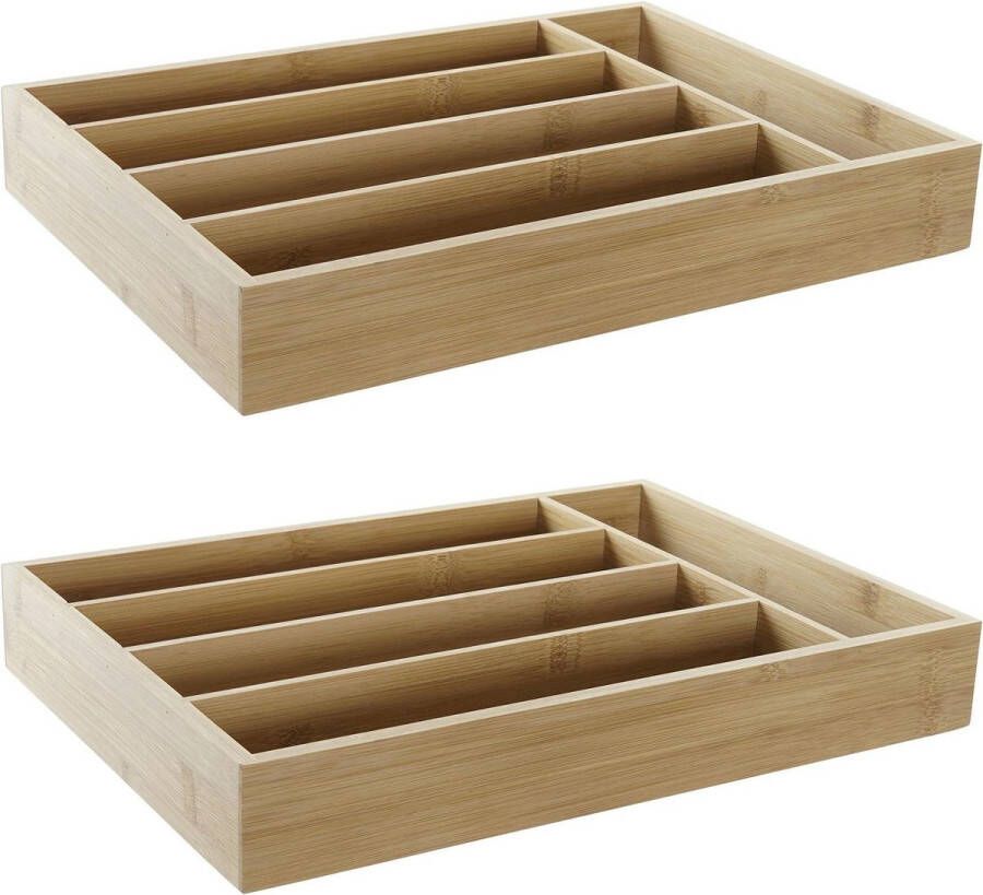 Merkloos Sans marque Set van 2x stuks bamboe houten bestekbakken lades 35.5 x 25.5 x 5 cm bestekbak lade
