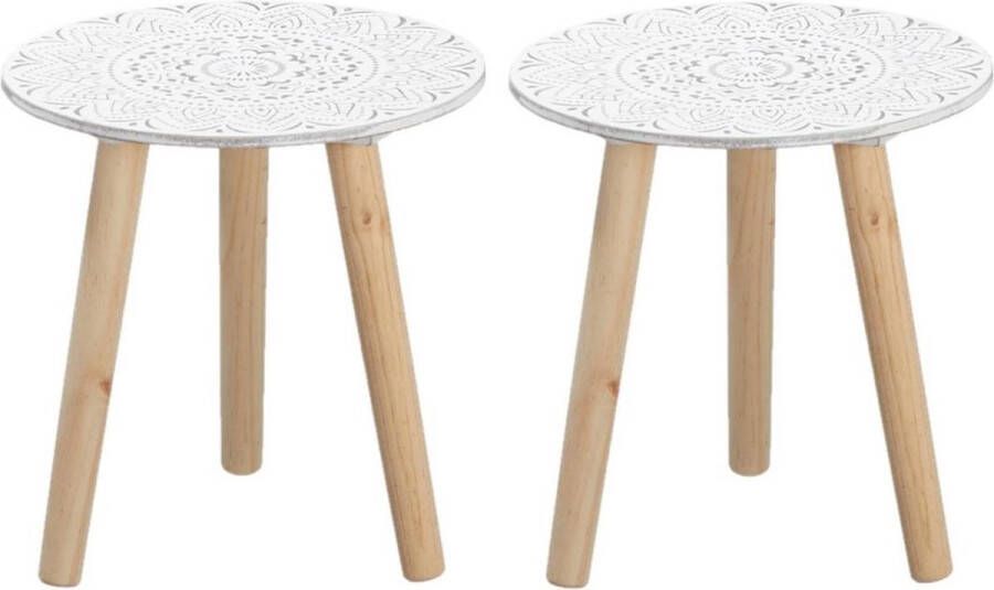 Merkloos Sans marque Set van 2x stuks bijzettafels rond hout wit naturel 30 x 30 cm Home Deco meubels en tafels