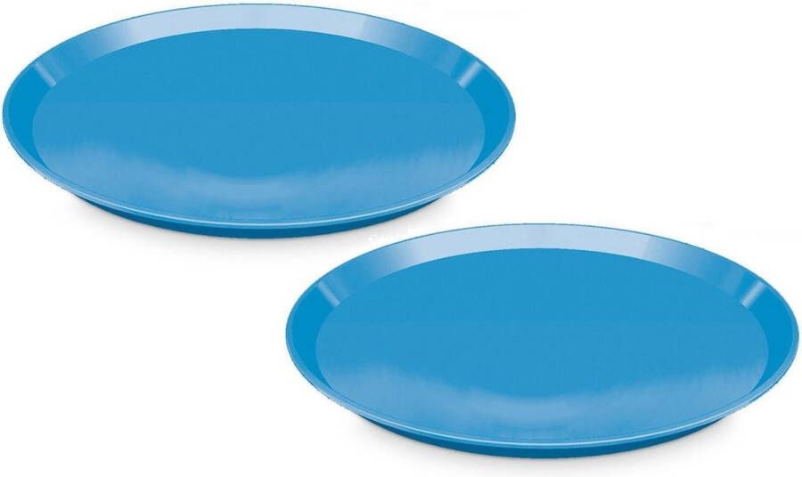 Merkloos Sans marque Set van 2x stuks blauw rond dienblad van kunststof 34 cm Serveren Serveerblad