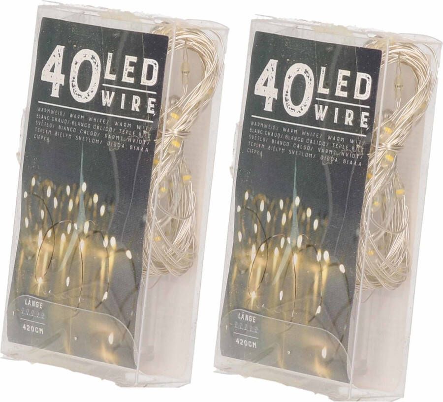 Merkloos Sans marque Set van 2x stuks draadverlichting lichtsnoeren met 40 lampjes warm wit 420 cm Lichtdraden lichtsnoeren kerstverlichting