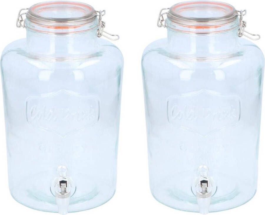 Set van 2x stuks glazen drank dispensers limonadetap van 8 liter met tapkraantje