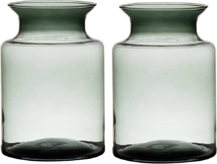 Merkloos Sans marque Set van 2x stuks grijze transparante stijlvolle melkbus vaas vazen van glas 20 cm Bloemen boeketten vaas voor binnen gebruik