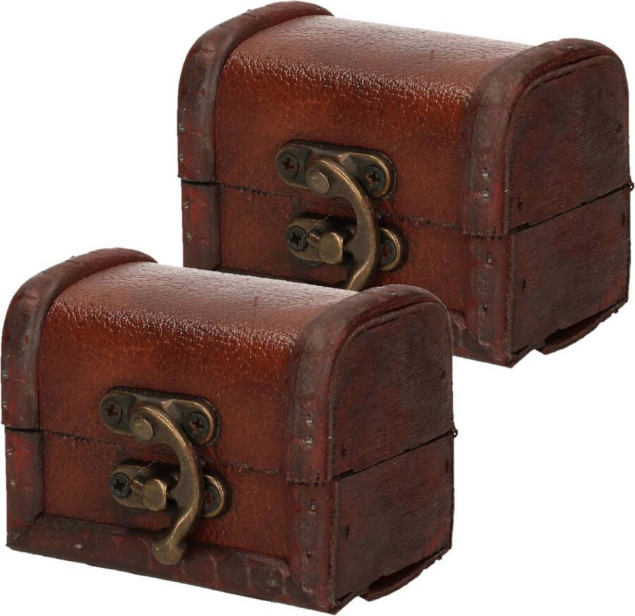 Merkloos Sans marque Set van 2x stuks houten opbergkistjes bruin 8 cm Sieraden kistje doosje vintage