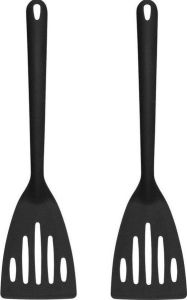 Merkloos Sans marque Set van 2x stuks kunststof spatels bakspanen zwart 33 cm keukengerei Zwarte spatels en bakspanen van plastic
