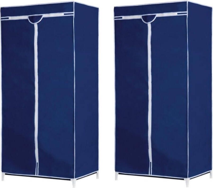 Merkloos Sans marque Set van 2x stuks mobiele opvouwbare kledingkasten garderobekasten 160 cm blauw Camping zolder