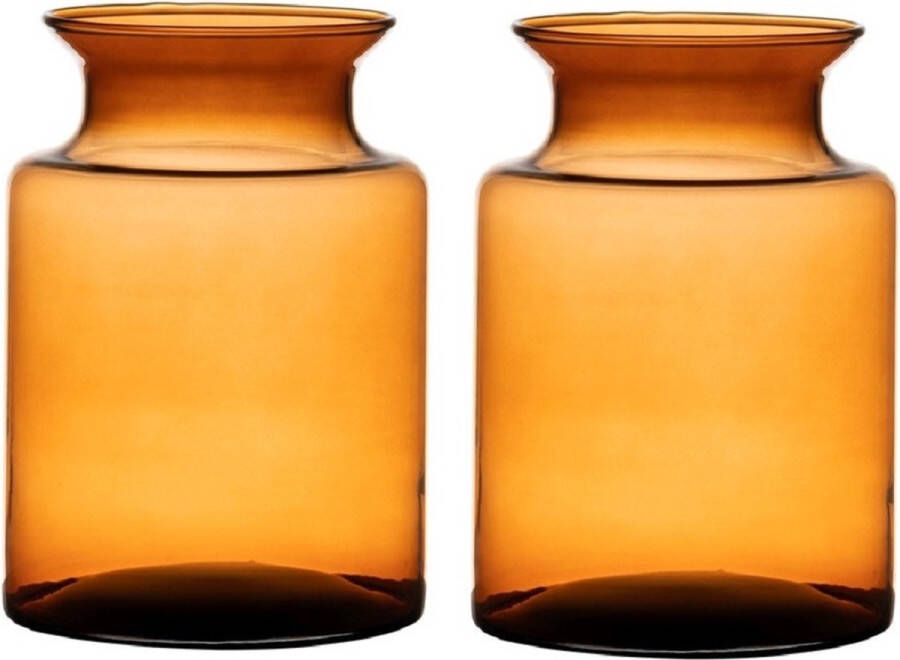 Merkloos Sans marque Set van 2x stuks oranje transparante stijlvolle melkbus vaas vazen van glas 20 cm Bloemen boeketten vaas voor binnen gebruik