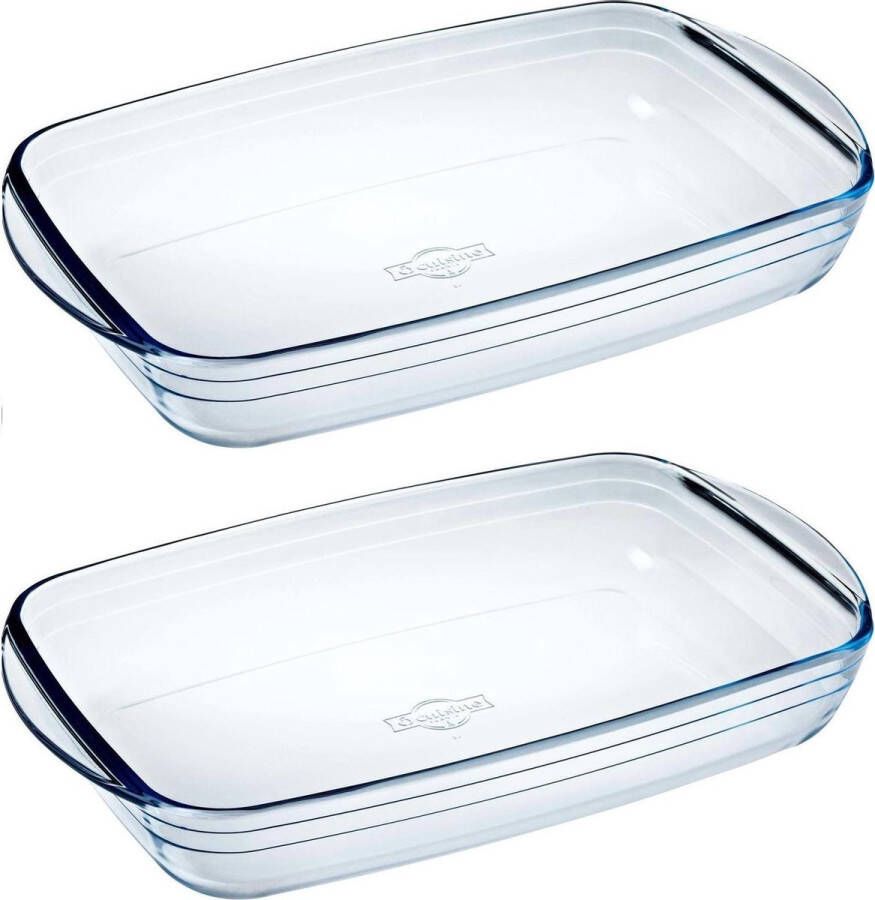 Merkloos Sans marque Set van 2x stuks rechthoekige glazen ovenschalen 2 liter 32 x 20 x 5 cm Ovenschotel schalen Bakvorm
