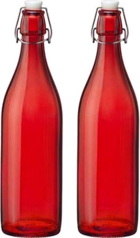 Merkloos Set van 2x stuks rode giara waterflessen van 1 liter met dop Decoratieve flessen