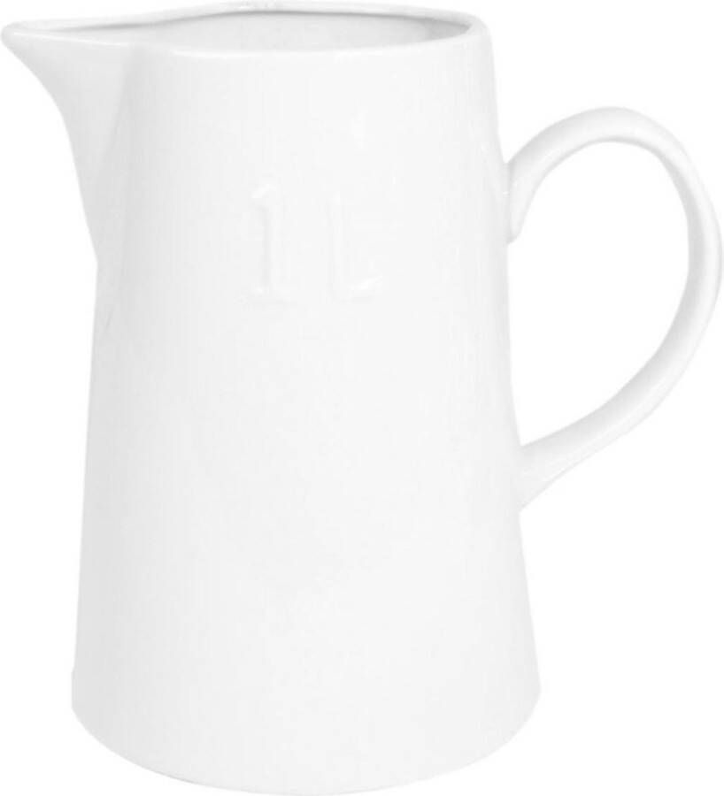 Merkloos Sans marque Set van 2x stuks schenkkan waterkan wit porselein 1liter 18 cm Karaffen Kannen voor water sap