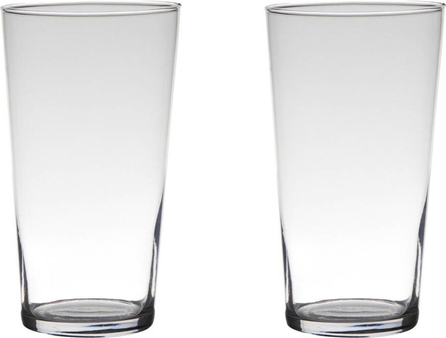Merkloos Sans marque Set van 2x stuks transparante home-basics Conische vaas vazen van glas 29 x 16 cm Bloemen takken boeketten vaas voor binnen gebruik