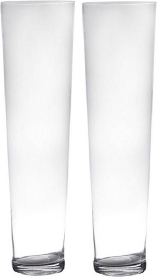 Merkloos Sans marque Set van 2x stuks transparante home-basics Conische vaas vazen van glas 70 x 19 cm Bloemen takken vaas voor binnen gebruik