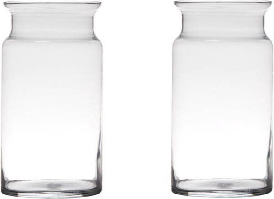 Merkloos Sans marque Set van 2x stuks transparante home-basics melkbus vaas vazen van glas 29 x 15 cm Bloemen takken boeketten vaas voor binnen gebruik