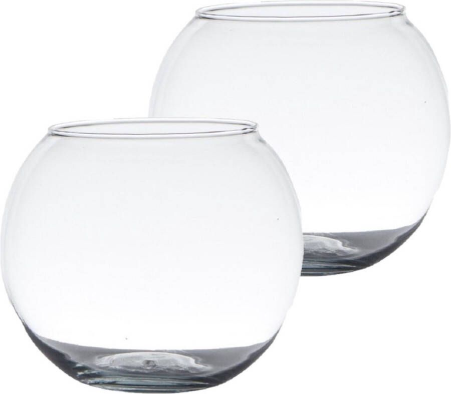 Bellatio Design Set van 2x stuks transparante ronde bol vissenkom vaas vazen van glas 7 x 9 cm Bloemenvaas voor binnen gebruik