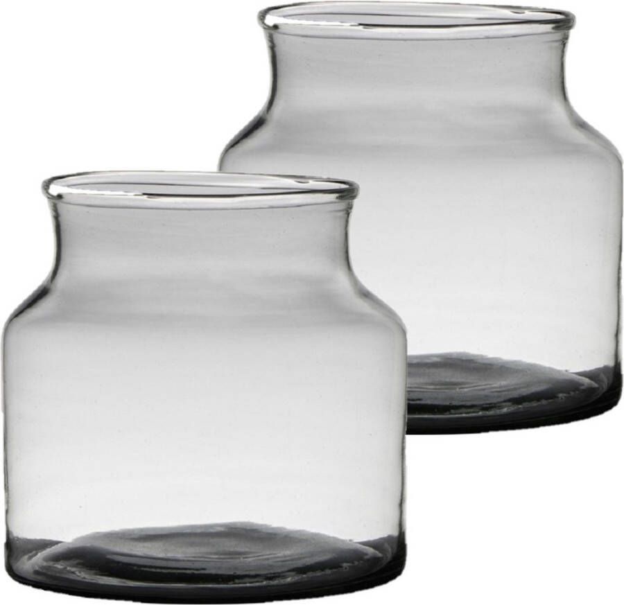 Merkloos Sans marque Set van 2x stuks transparante grijze stijlvolle vaas vazen van gerecycled glas 22 x 18 cm Bloemenvaas voor binnen gebruik