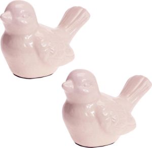 Merkloos Sans marque Set van 2x stuks tuinbeeld vogel roze staart omhoog 12 cm Tuin decoratie dieren beelden