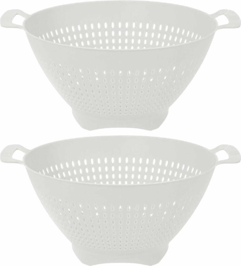 Merkloos Sans marque Set van 2x stuks witte kunststof vergiet zeef 24 x 13 cm Keukenbenodigdheden Kookgerei Zeven Vergieten van plastic