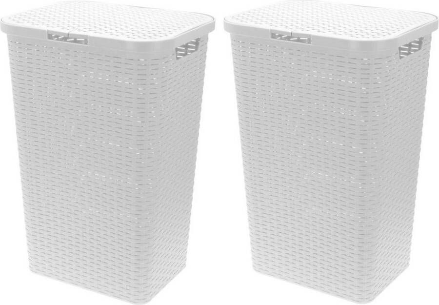 Merkloos Sans marque Set van 2x stuks witte rotan wasmanden 42 x 33 x 62 cm Badkamer accessoires