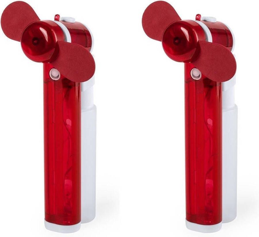 Merkloos Sans marque Set van 2x stuks zak ventilator waaier rood met water verstuiver Mini hand ventilators van 16 cm