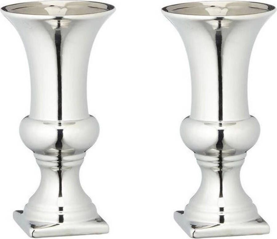 Merkloos Sans marque Set van 2x stuks zilveren kelk bloemenvazen keramiek 25 x 13 cm Zilver Vazen vaas Boeketvazen Kelkvazen