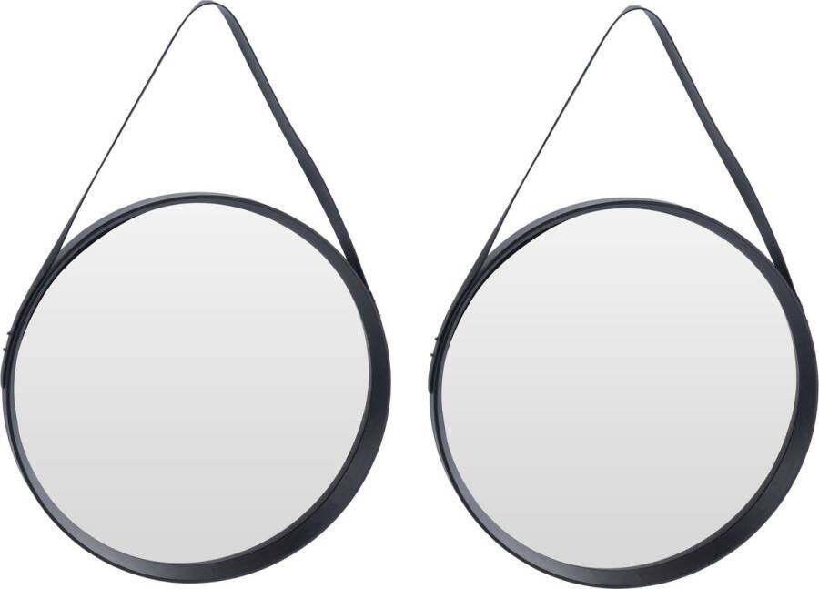 Merkloos Sans marque Set van 2x stuks zwarte ronde decoratie wandspiegels 51 cm Industriele spiegels voor in de hal badkamer of toilet
