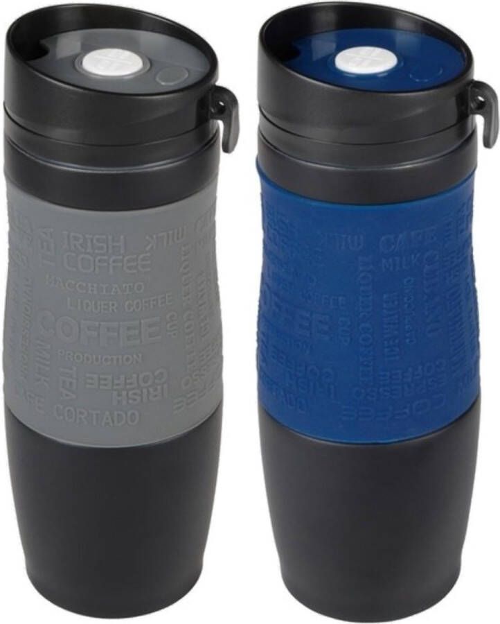 Merkloos Sans marque Set van 2x Thermosbekers warmhoud bekers grijs en blauw 380 ml Isolerende drinkbekers