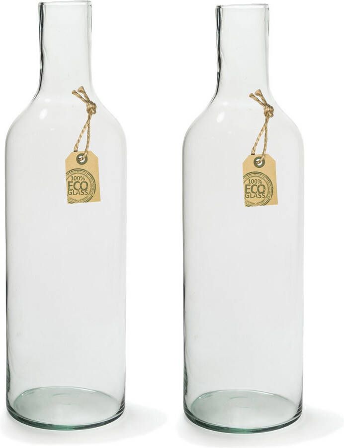 Merkloos Sans marque Set van 2x transparante fles vaas vazen van eco glas 15 x 53 cm Gerecycled glas Woonaccessoires woondecoraties Glazen bloemenvaas