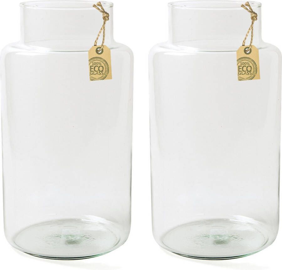 Merkloos Sans marque Set van 2x transparante melkbus vaas vazen van eco glas 19 x 35 cm Gerecycled glas Woonaccessoires woondecoraties Glazen bloemenvaas