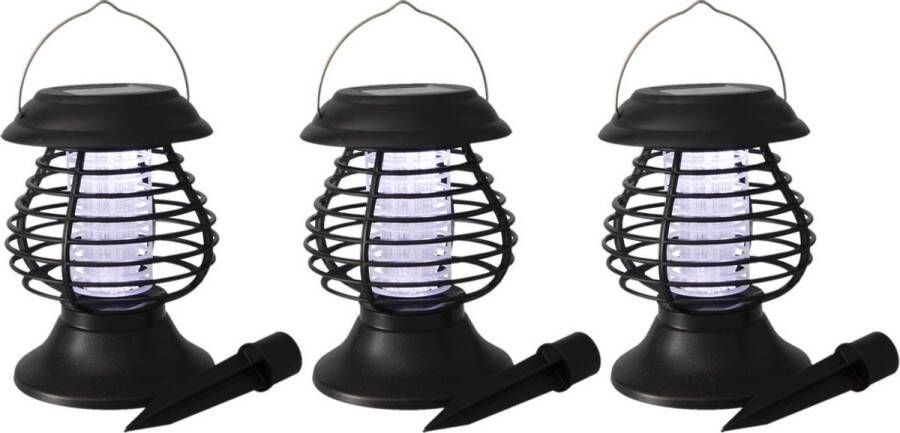 Merkloos Sans marque Set van 3x stuks solar tuinlampen prikspots anti-muggenlampen op zonne-energie 22 cm Prikspots tuinverlichting insectenlampen