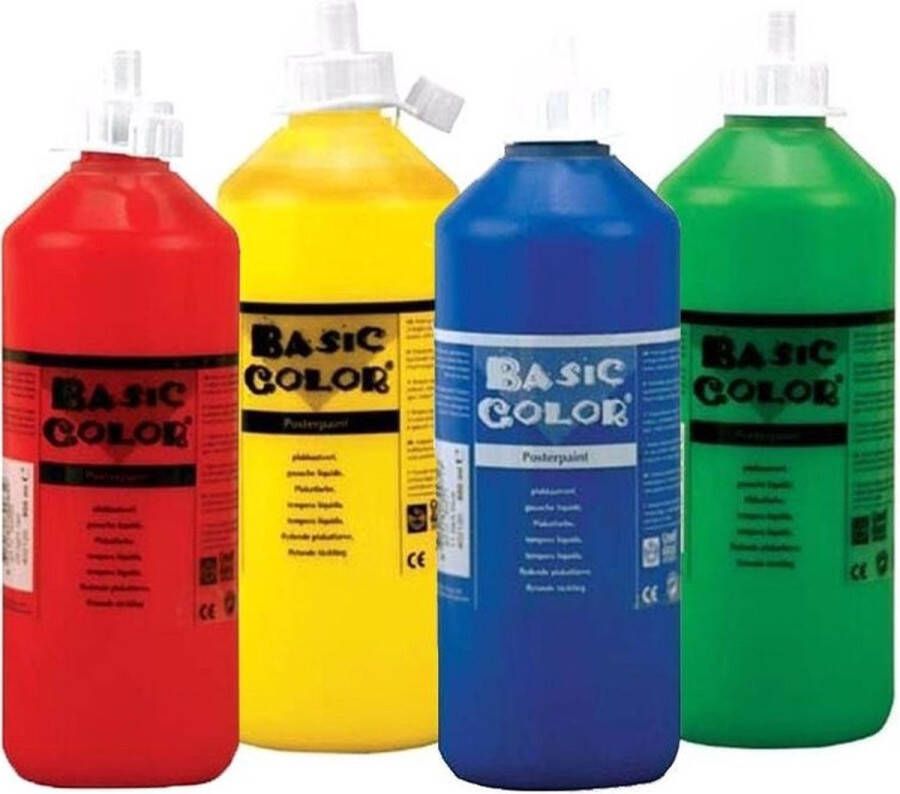 Merkloos Sans marque Set van 4x flessen Groene-Rode-Blauwe-Gele hobby knutselen kinder verf op waterbasis 500 ml per fles Schilderen verfen