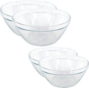 Merkloos Sans marque Set van 4x glazen saladekommen keukenschalen Pompei 26 en 20 cm Schalen kommen mengkommen van glas
