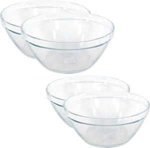 Merkloos Sans marque Set van 4x glazen saladekommen keukenschalen Pompei 26 en 23 cm Schalen kommen mengkommen van glas