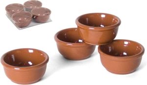 Merkloos Sans marque Set van 4x Serveerschaaltjes voor tapas snacks sausjes en borrelhapjes 7 x 7 cm terracotta serveerschaaltjes