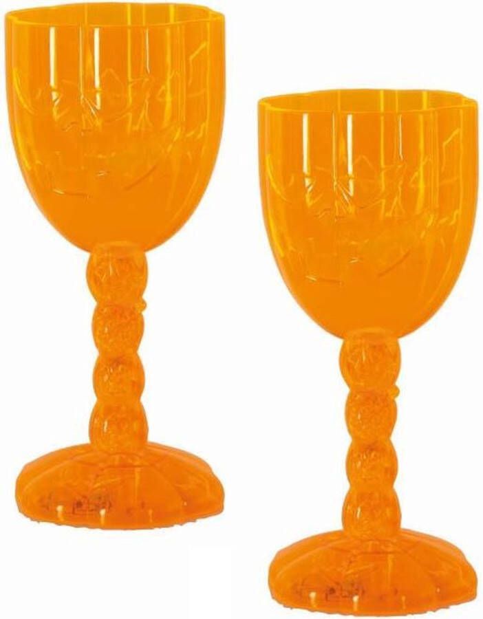 Merkloos Sans marque Set van 4x stuks horror kelk wijnglas drinkbeker oranje pompoen Gotische Halloween wijnglazen