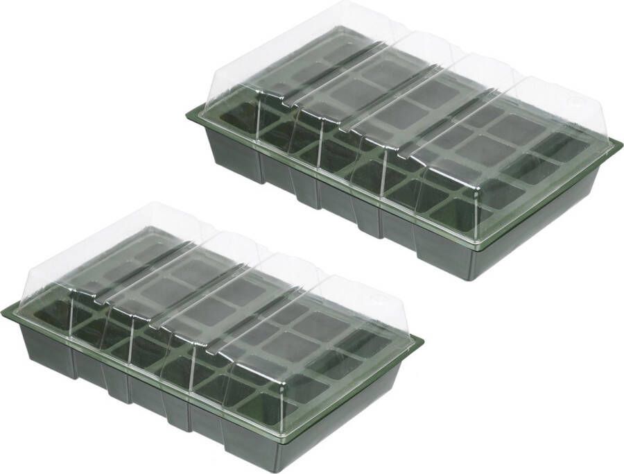 Merkloos Sans marque Set van 4x stuks kweekbakjes kweekkasten met deksel 10 x 35 x 23 cm Propagator Moestuinbak Inclusief tray met 18 kweekpotjes - Foto 2