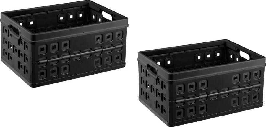 Merkloos Sans marque Set van 4x vouwkratten inklapbare boodschappenkratten opberg kratten 46 liter zwart klapkratten