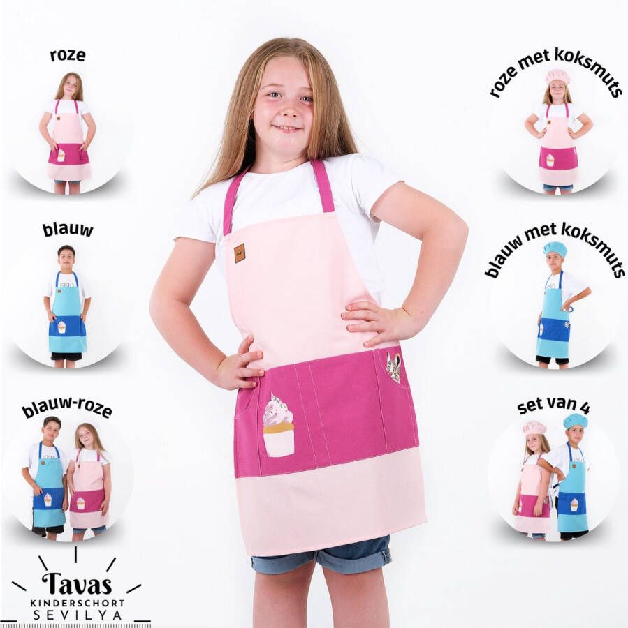 Merkloos Sans marque Sevilya roze Kinderschort meisjes | keukenschort schilderschort knutselschort kinderschort karikatuur met tas om te beschilderen bakken koken tuin