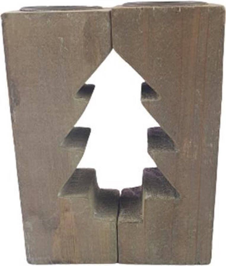 Merkloos Sans marque Sfeerlichthouder Kerstboom Hout Bruin 2 Delig 2 x 6 x 6 x 15 cm