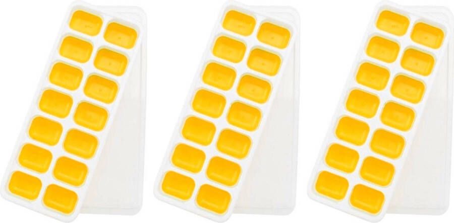 Merkloos Sans marque Siliconen ijsblokjesvorm inclusief deksel 3 stuks Geel BPA Vrij Makkelijk uitneembaar Plastic & Silicone