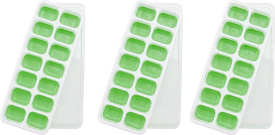 Merkloos Sans marque Siliconen ijsblokjesvorm inclusief deksel 3 stuks Groen BPA Vrij Makkelijk uitneembaar Plastic & Silicone